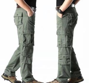 Men's Work Cargo Pants Relaxed Fit Trousers with Multi Pockets (Color: Green, size: 34)