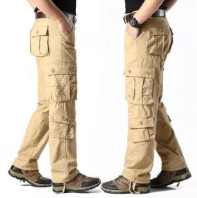 Men's Work Cargo Pants Relaxed Fit Trousers with Multi Pockets (Color: brown, size: 32)