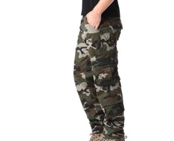 Mens Camouflage Cargo Pants Multi Pockets (Color: Army, size: 42)