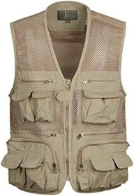 Mens Waistcoat Summer Outdoor Casual Fishing Safari Hiking Vest with Multi-Pocket (size: KHAKI-S)