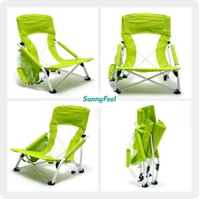 Low Folding Camping Chair, Portable Beach Chairs, Mesh Back Lounger For Outdoor Lawn Beach Camp Picnic (Color: light green)