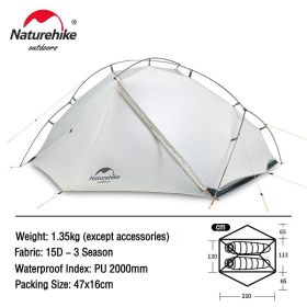 Naturehike Tent VIK Ultralight Single Tent Waterproof Camping Tent Outdoor Hiking Tent 1 People 2 People Travel Cycling Tent (Color: 2 Person-white-15D)