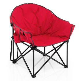 Folding Camping Moon Padded Chair with Carrying Bag (Color: Red)